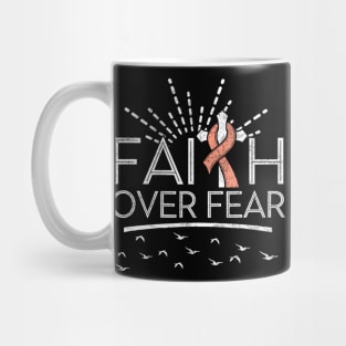 Faith over Fear Peach Ribbon Uterine Cancer Mug